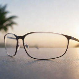 An inside view of the progressive glasses, showcasing the graduated lens transition. The background features an unfocused, ethereal representation of our surroundings as seen through these glasses.