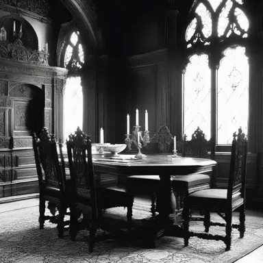 The Gothic Revival style often included dark, heavy furniture with ornate details, providing a perfect setting for table tapping ceremonies.