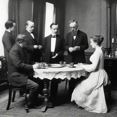 During the height of the Spiritualist movement in the late 19th century, table tapping sessions were frequently held in Victorian parlors, attracting believers seeking communication with the spirits of the dead.