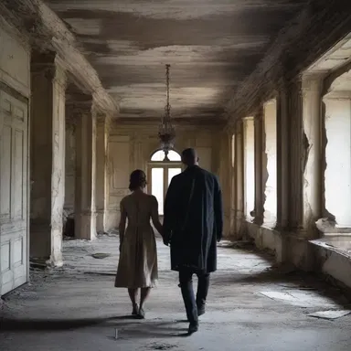 As they walked hand in hand through the dilapidation of the abandoned mansion, they felt a sense of adventure and mystery.