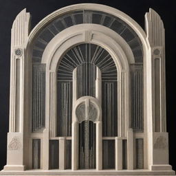 A striking visualization of an Art Deco architectural piece, with its characteristic clean, bold lines, geometric shapes, and lavish ornamentation.