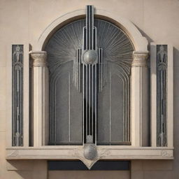 A striking visualization of an Art Deco architectural piece, with its characteristic clean, bold lines, geometric shapes, and lavish ornamentation.