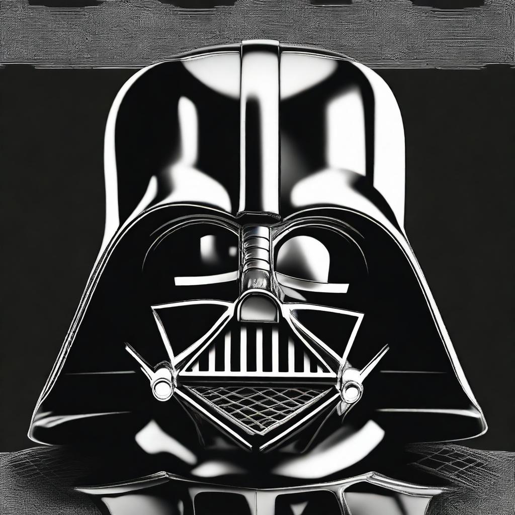 A close-up digital art image of Darth Vader's face from Star Wars