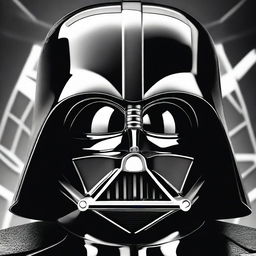 A close-up digital art image of Darth Vader's face from Star Wars