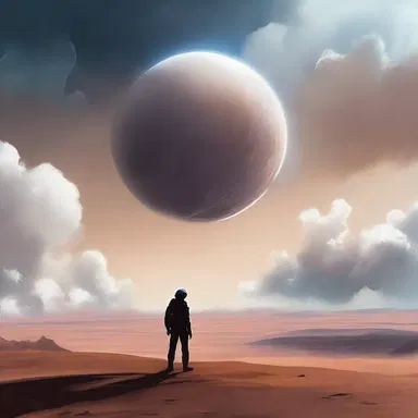 In the futuristic world of the novel, the protagonist walked alone on a desolate planet, staring at the distant cloud bank that always hung in the sky.