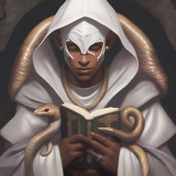 An image of a young man with light brown skin, featuring the unique scales of an albino snake on his hands