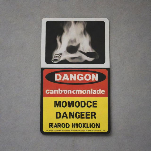 An intense and attention-grabbing hazard sign for carbon monoxide danger, with clear, large text and universal danger symbols.