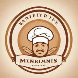 Logo for a restaurant bakery kitchen with depiction of tasty and nutritious food, welcoming atmosphere, combining elements like fresh baked bread, vegetables, and a chef's hat