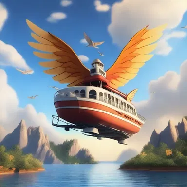 In the magical kingdom, the ferry had wings and could soar through the skies.