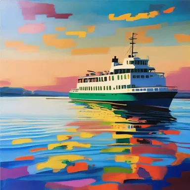 The painter captured the vibrant colors of the ferry as it gracefully sailed across the water.