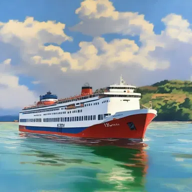 The painter captured the vibrant colors of the ferry as it gracefully sailed across the water.
