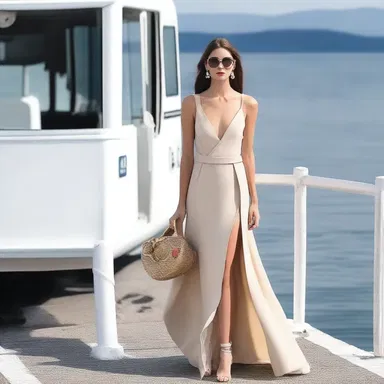 The fashion model arrived at the photoshoot location by ferry, giving her an elegant entrance.