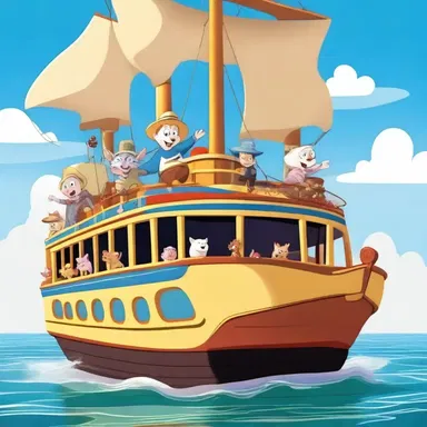In the cartoon series, the characters often go on adventurous trips on a magical ferry that can fly and sail across the seas.
