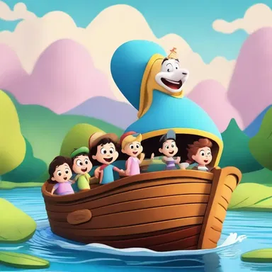 In the latest episode of the cartoon, the characters ferry across the river with a magical boat.