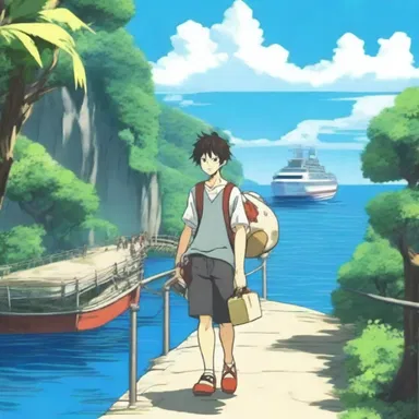 In the anime series, the protagonist travels to different islands by ferry to complete his quest.