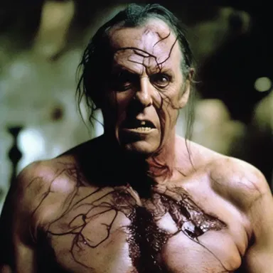 The horror movie villain's dominant gene caused him to have a terrifying and gruesome appearance.