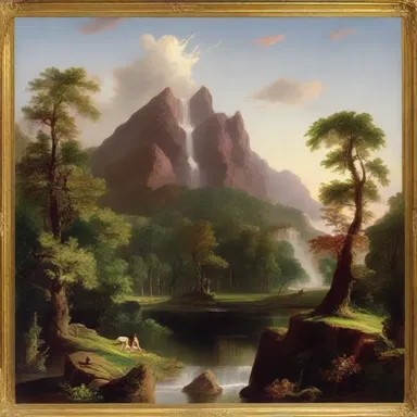 The artwork of Thomas Cole, an American painter, embodies the ideals of the transcendentalist movement with its emphasis on nature and spiritual connection.