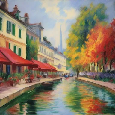 The artist's use of vivid brushstrokes and contrasting colors in the painting is redolent of the impressionist style.