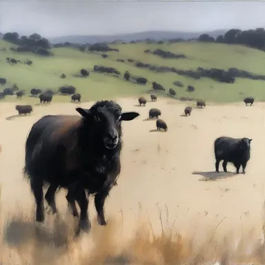 The artist beautifully captured the image of a black sheep in his painting.