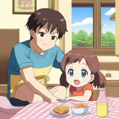 In the anime series, the main character becomes a baby-sitter for his neighbor's mischievous children.