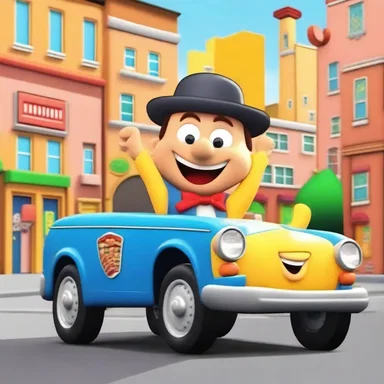 In the cartoon show, the taximan character always takes the children to exciting adventures.