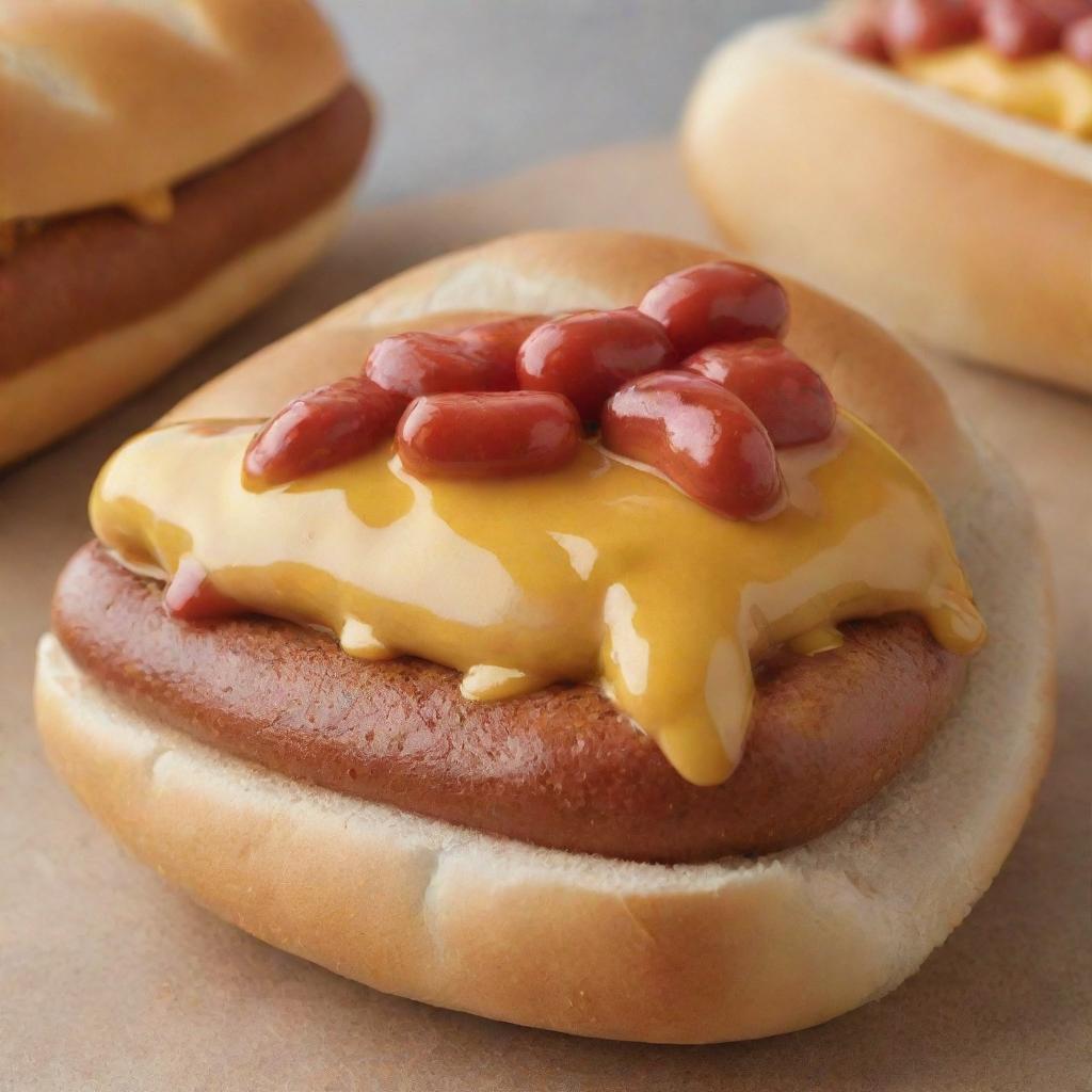 A detailed and visually appealing image of a fresh hotdog with mustard and ketchup on top, nestled in a soft bun.