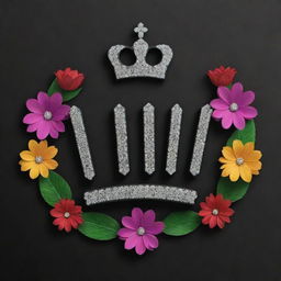 Generate a 3D mockup logo that is black in color and has 'Mahi Rehman' written on it, topped with a crown made of flowers and diamonds.