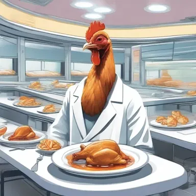 In the science fiction novel, the protagonist ordered a plate of poulet from a futuristic restaurant.