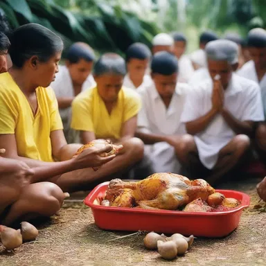 During the religious ceremony, the followers offered poulet as a sacrifice to their deity.