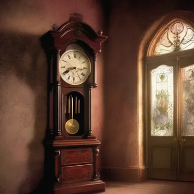 As the protagonist entered the old haunted mansion, the grandfather clock chimed ominously, adding to the suspense and mystery of the scene.