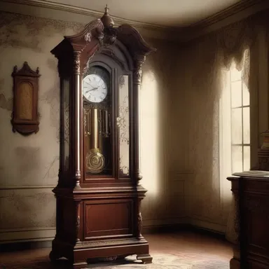 As the protagonist entered the old haunted mansion, the grandfather clock chimed ominously, adding to the suspense and mystery of the scene.
