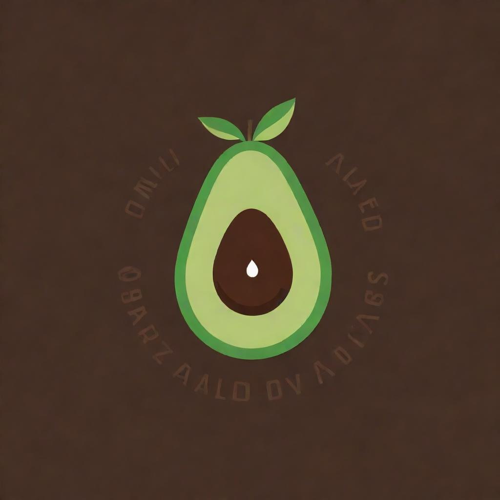 Design a circular logo with a chocolate brown background, featuring a stylized avocado half dipped in chocolate, emitting a subtle glow suggesting bliss. Include the text 'Chocomilo Avocado Bliss' in a combination of chocolate brown and avocado green colors.