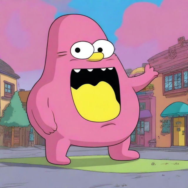 A high-quality digital art piece presents a monstrous blob, an uncanny fusion of Spongebob Squarepants and Patrick Star