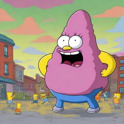 A high-quality digital art piece presents a monstrous blob, an uncanny fusion of Spongebob Squarepants and Patrick Star