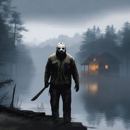 This is a high-quality digital art piece depicting Jason Voorhees from Friday the 13th