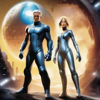 In the science fiction novel, the two main characters realize their synergistic powers and save the world together.