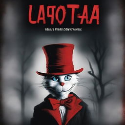 A chilling book cover in the style of a horror novel, featuring the iconic Cat in the Hat