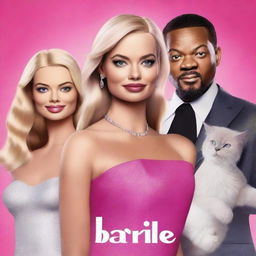 A high-quality movie poster featuring Margot Robbie, Barbie, Will Smith, and Leonardo DiCaprio