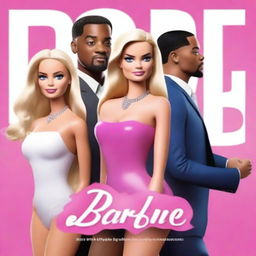 A high-quality movie poster in digital art form, featuring Margot Robbie, Will Smith, and Leonardo DiCaprio, alongside Barbie