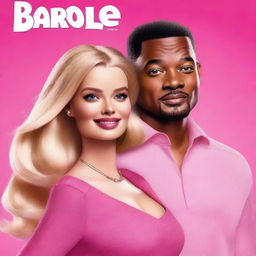 A high-quality digital art piece depicting a movie poster for 'Barbie', featuring Margot Robbie and Will Smith