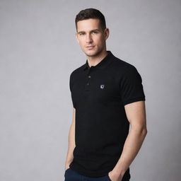 A black polo t-shirt prominently featuring the logo of Camera Eye Studio.