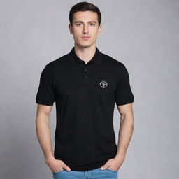 A black polo t-shirt prominently featuring the logo of Camera Eye Studio.