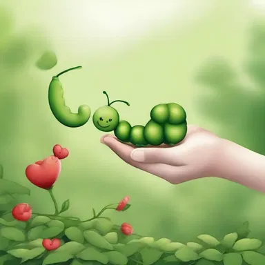 As they walked through the garden, he gently picked up an inchworm and placed it on her hand, a tiny symbol of their love.
