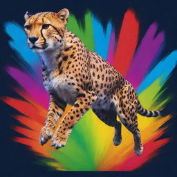 A striking, dynamic sports logo showcasing a cheetah in the mid-jump with vibrant colors and strong lines.