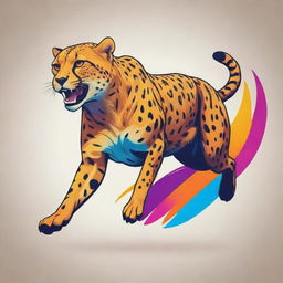 A striking, dynamic sports logo showcasing a cheetah in the mid-jump with vibrant colors and strong lines.