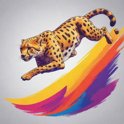 A striking, dynamic sports logo showcasing a cheetah in the mid-jump with vibrant colors and strong lines.