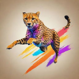 A striking, dynamic sports logo showcasing a cheetah in the mid-jump with vibrant colors and strong lines.