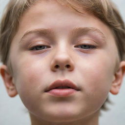 Close-up of a young boy with closed eyes, dramatically opening them to reveal bright, full of wonder and curiosity eyes.