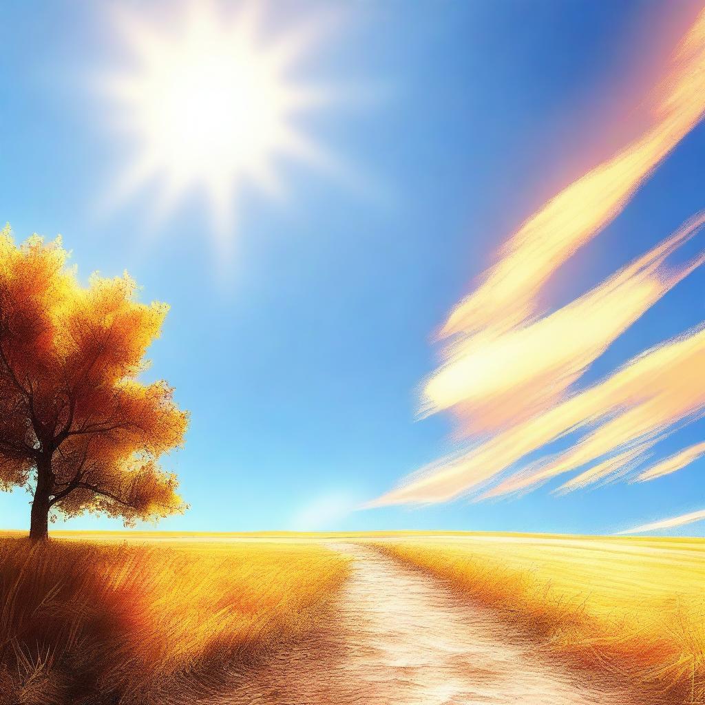 A digital art image depicting a hot, sunny day