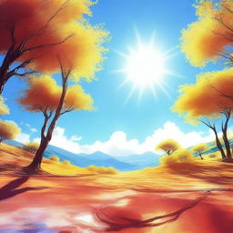 A digital art image depicting a hot, sunny day